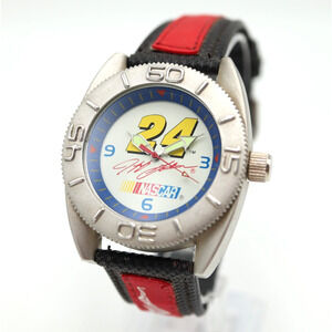 Jeff Gordan 24 Nascar Men Watch 38mm Silver Tone Red Black Strap w New Battery